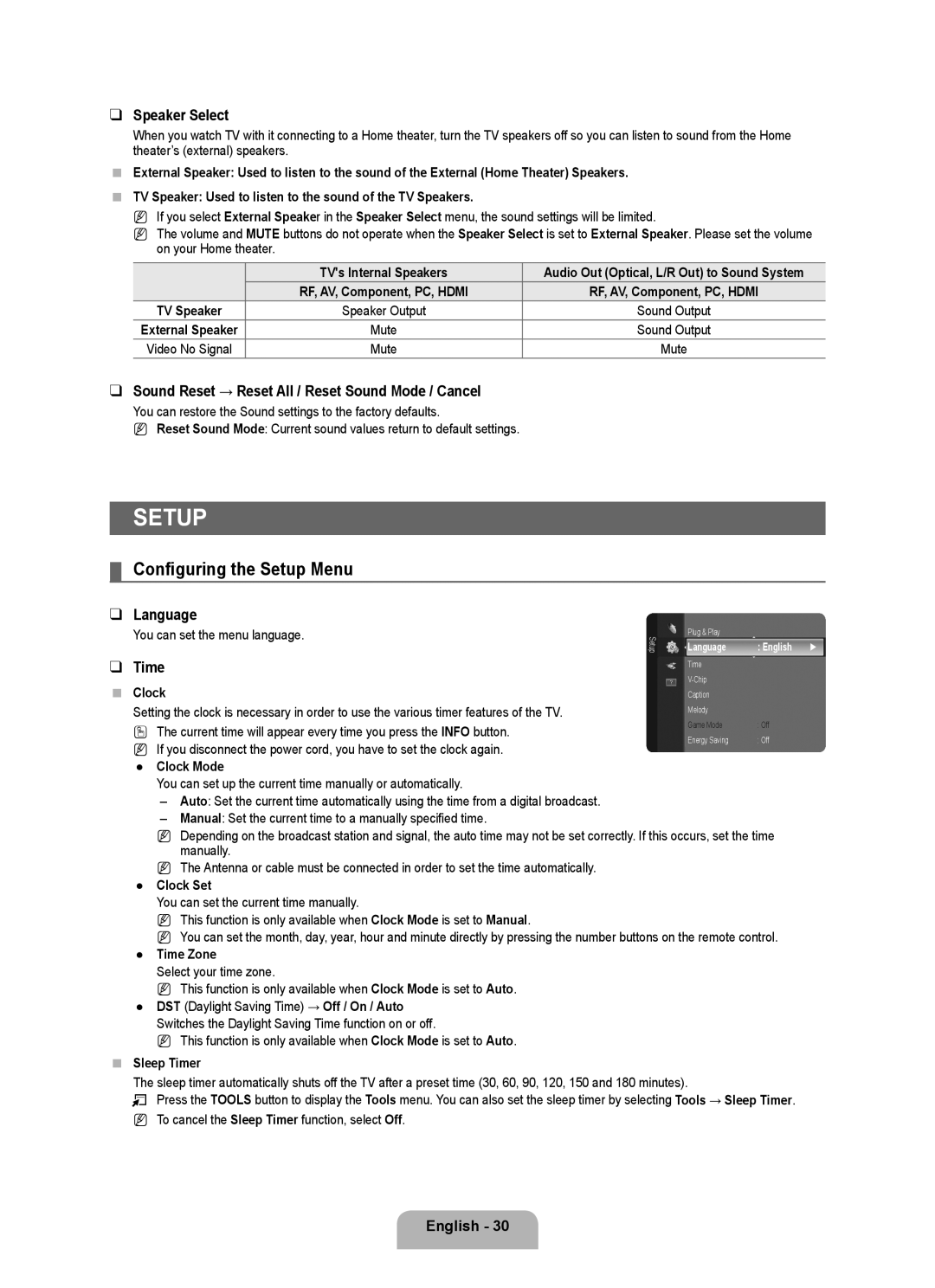 Samsung BN68-01975A-01, 360 user manual Configuring the Setup Menu 