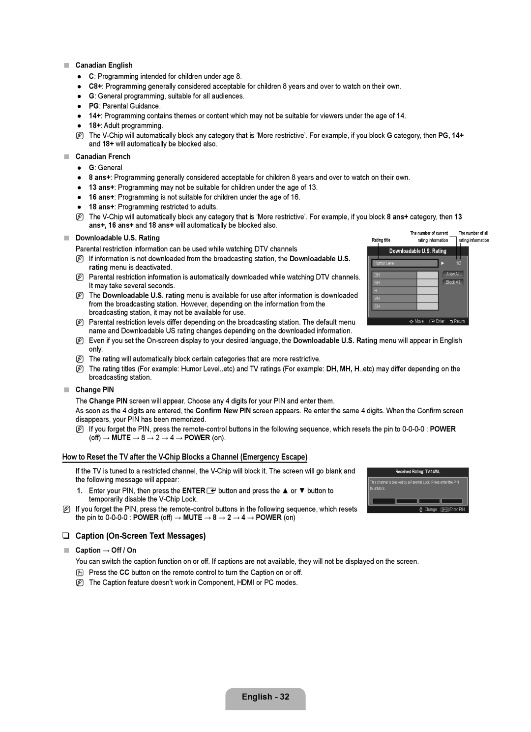 Samsung BN68-01975A-01, 360 user manual Caption On-Screen Text Messages 