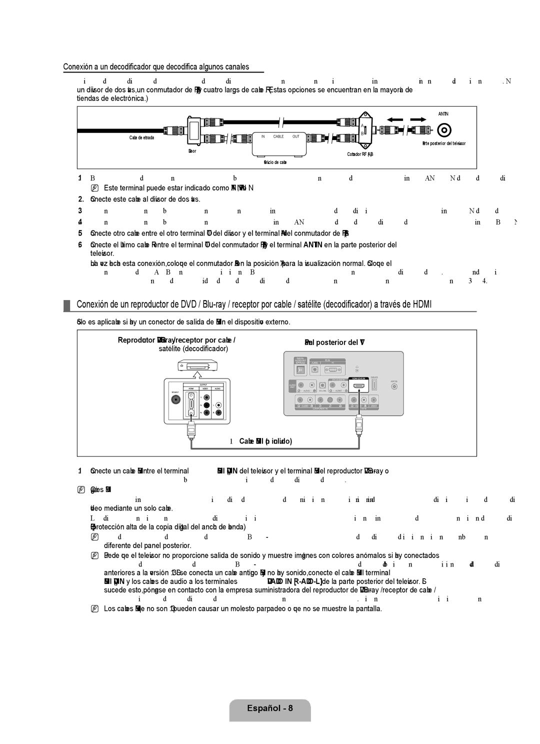 Samsung BN68-01975A-01, 360 user manual Conexión a un decodificador que decodifica algunos canales, Cable Hdmi no incluido 