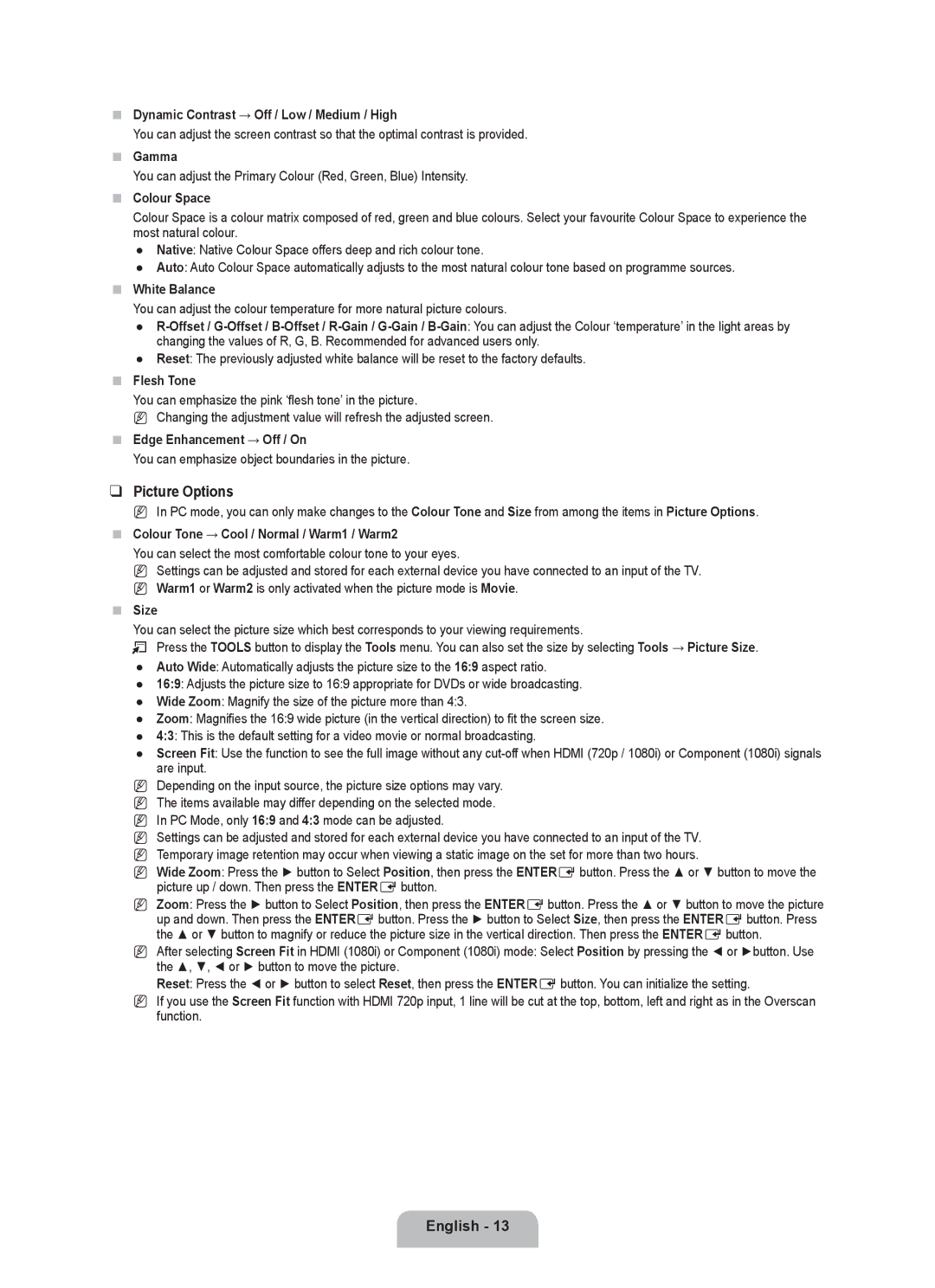 Samsung BN68-01981D-01 user manual Picture Options 