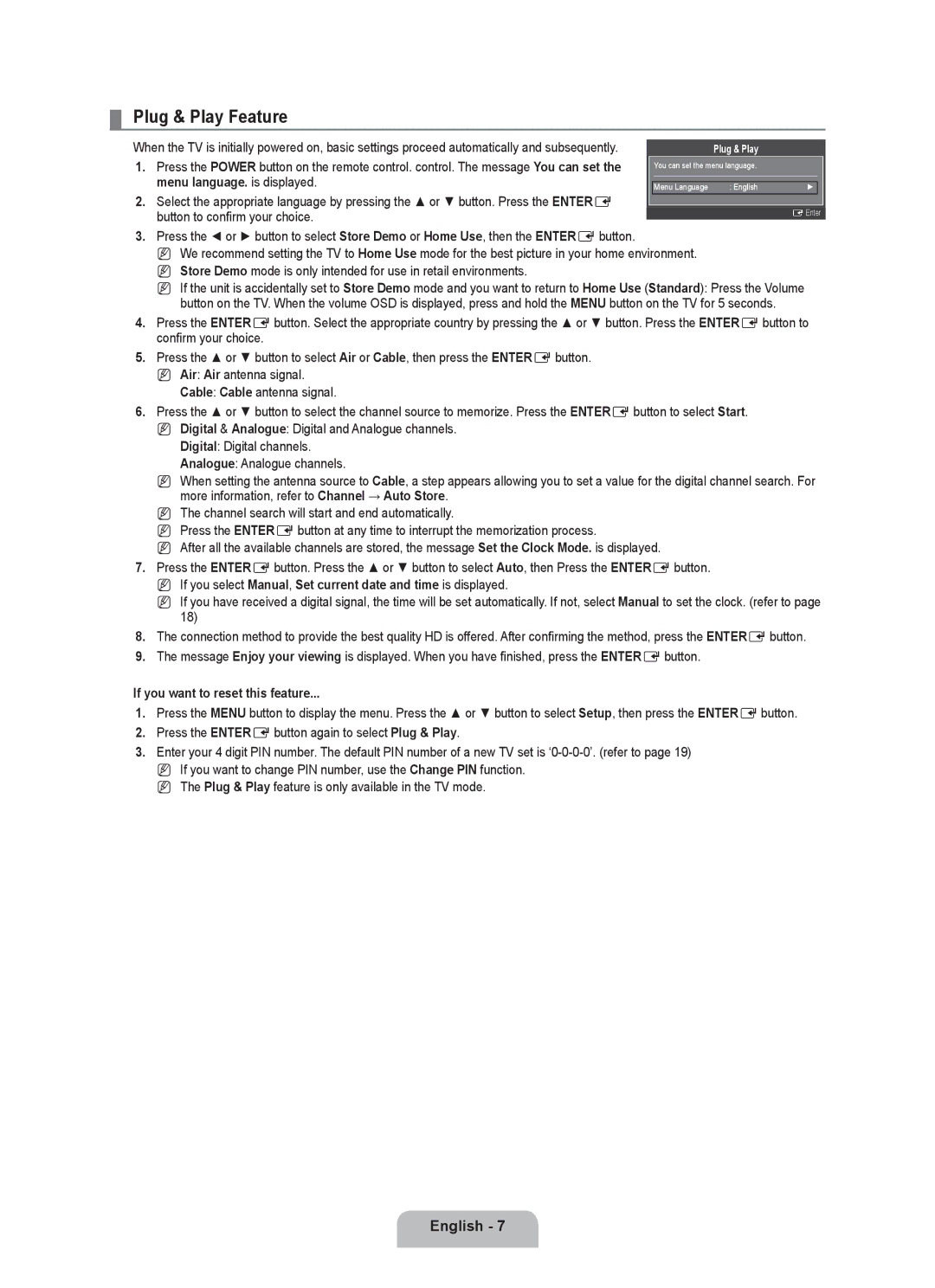 Samsung BN68-01981D-01 user manual Plug & Play Feature, If you want to reset this feature 