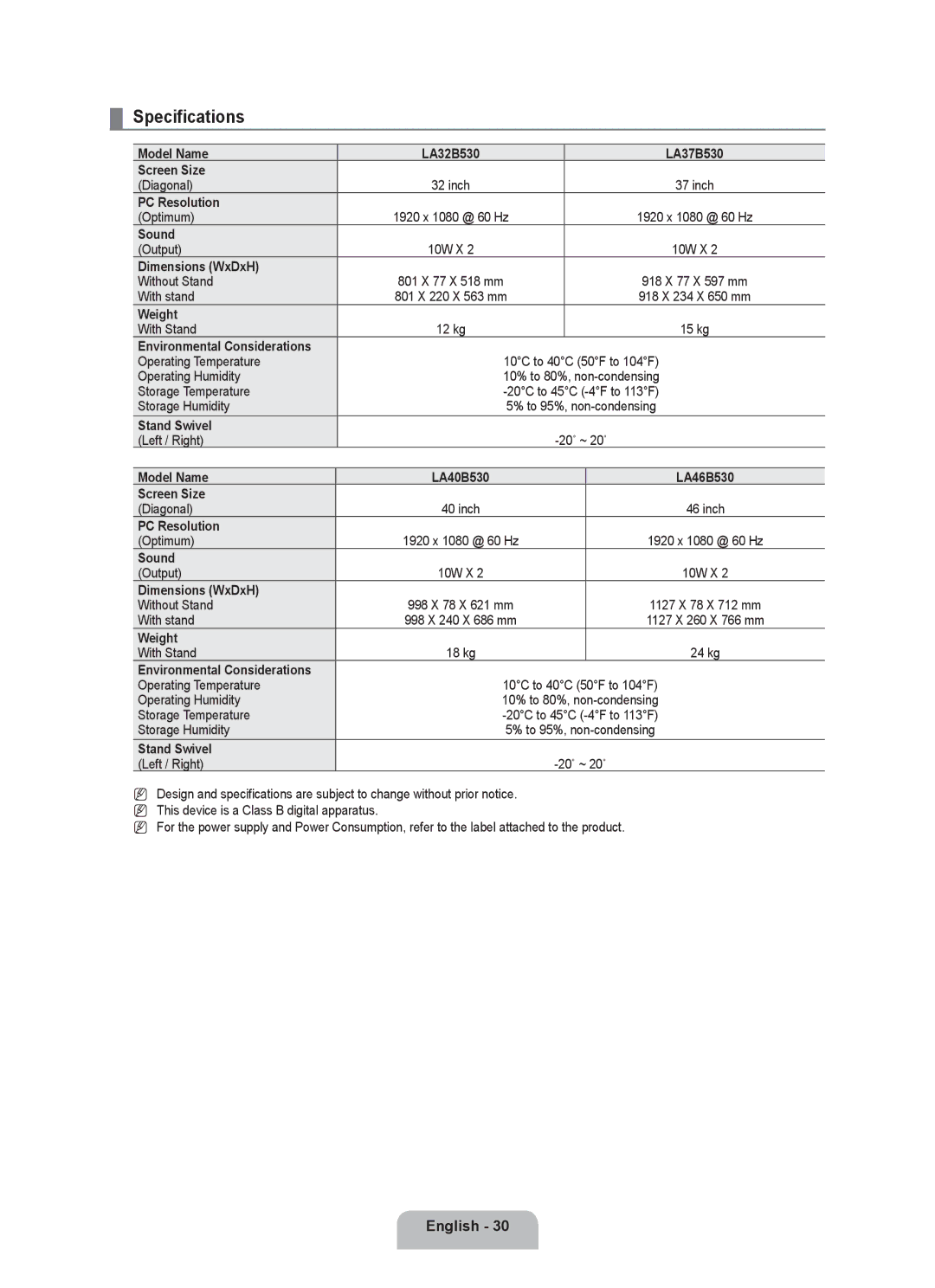 Samsung BN68-01983A-00 user manual Specifications 