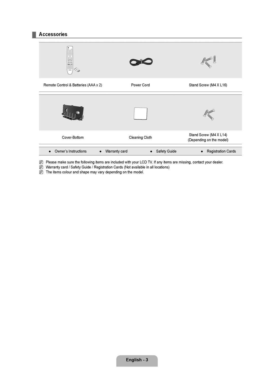 Samsung BN68-01983A-00 user manual Accessories 