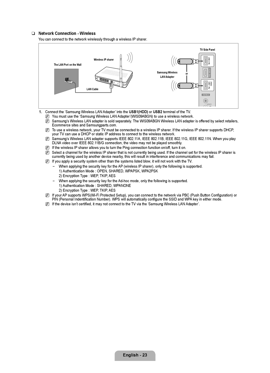 Samsung BN68-02017A-01 user manual Network Connection Wireless 