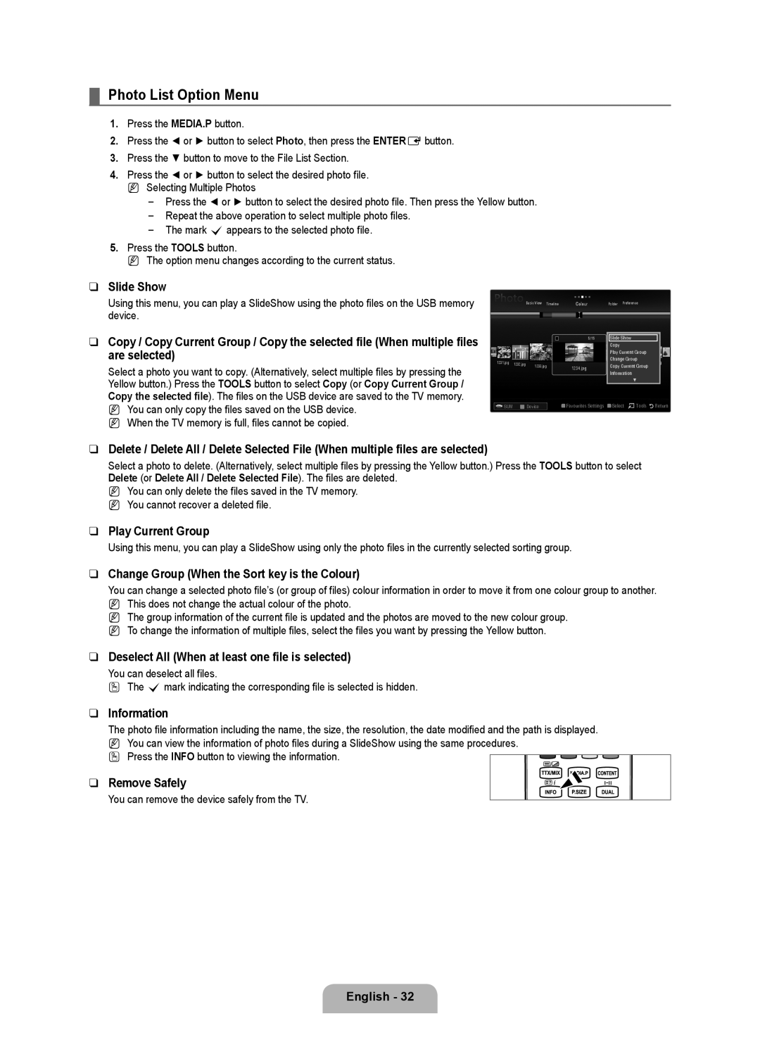 Samsung BN68-02017A-01 user manual Photo List Option Menu 