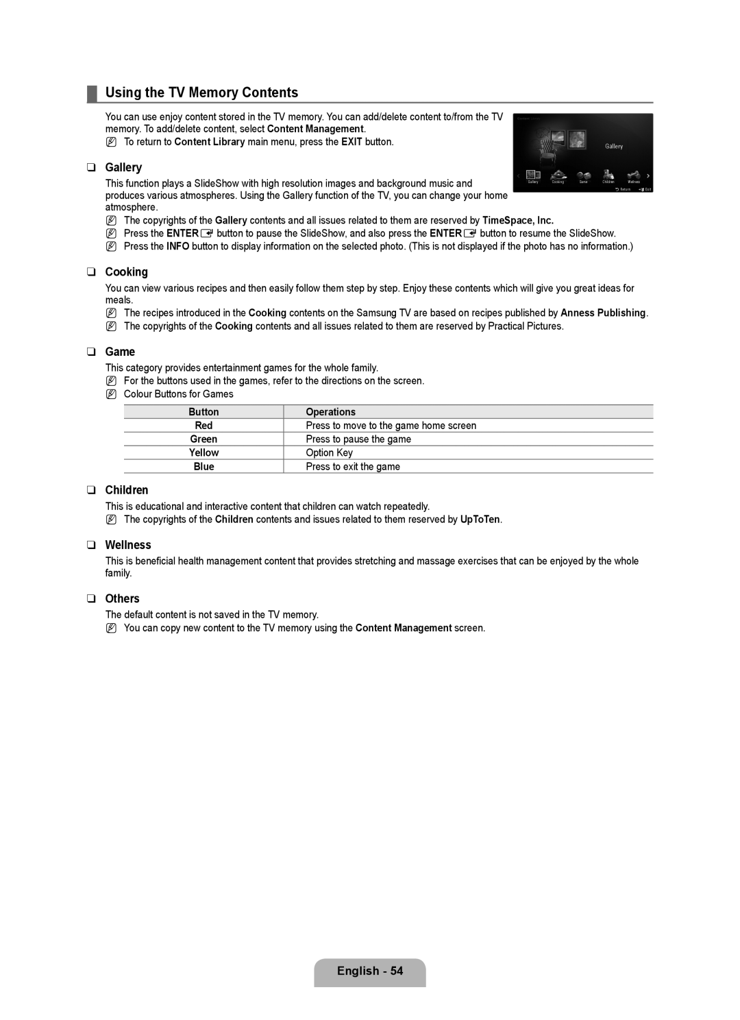 Samsung BN68-02017A-01 user manual Using the TV Memory Contents 