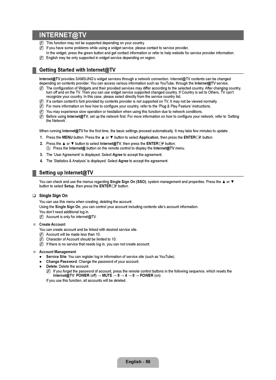 Samsung BN68-02017A-01 user manual Internet@Tv, Getting Started with Internet@TV, Setting up Internet@TV, Single Sign On 