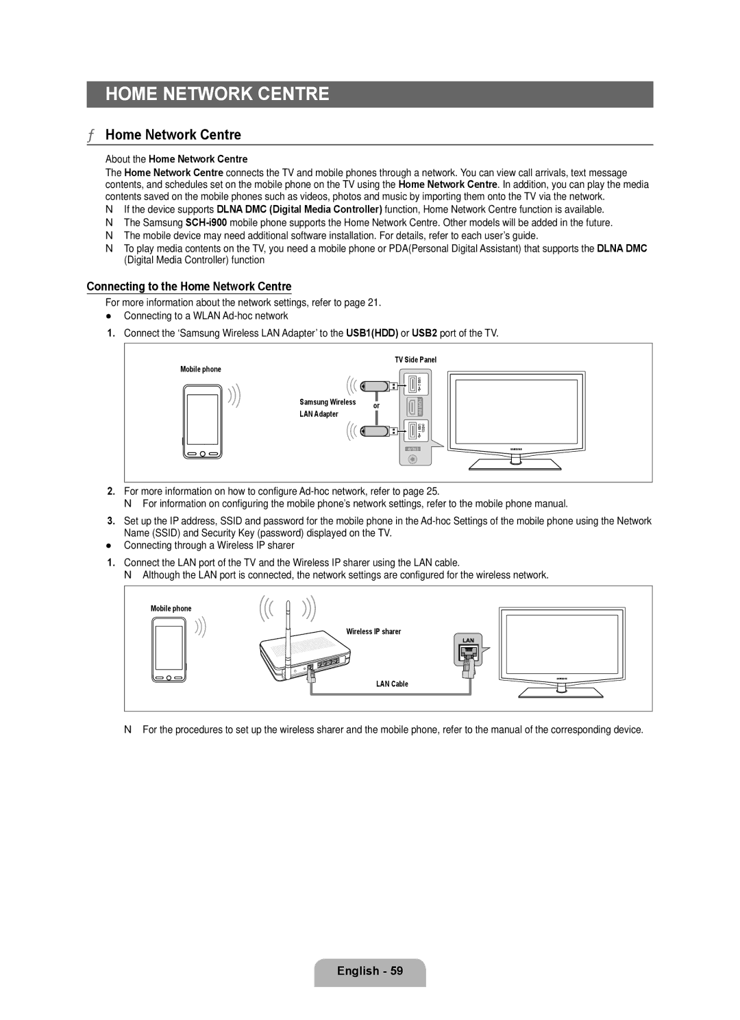 Samsung BN68-02017A-01 user manual Connecting to the Home Network Centre, About the Home Network Centre 