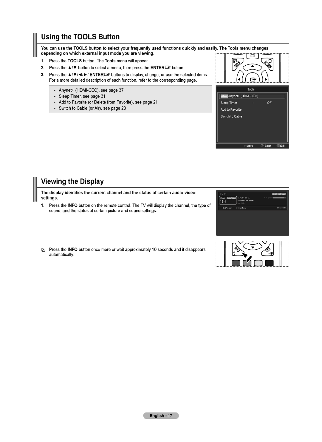 Samsung PN50B50SF, BN68-02140A-00, PN58B530, Series P5 user manual Using the Tools Button, Viewing the Display 