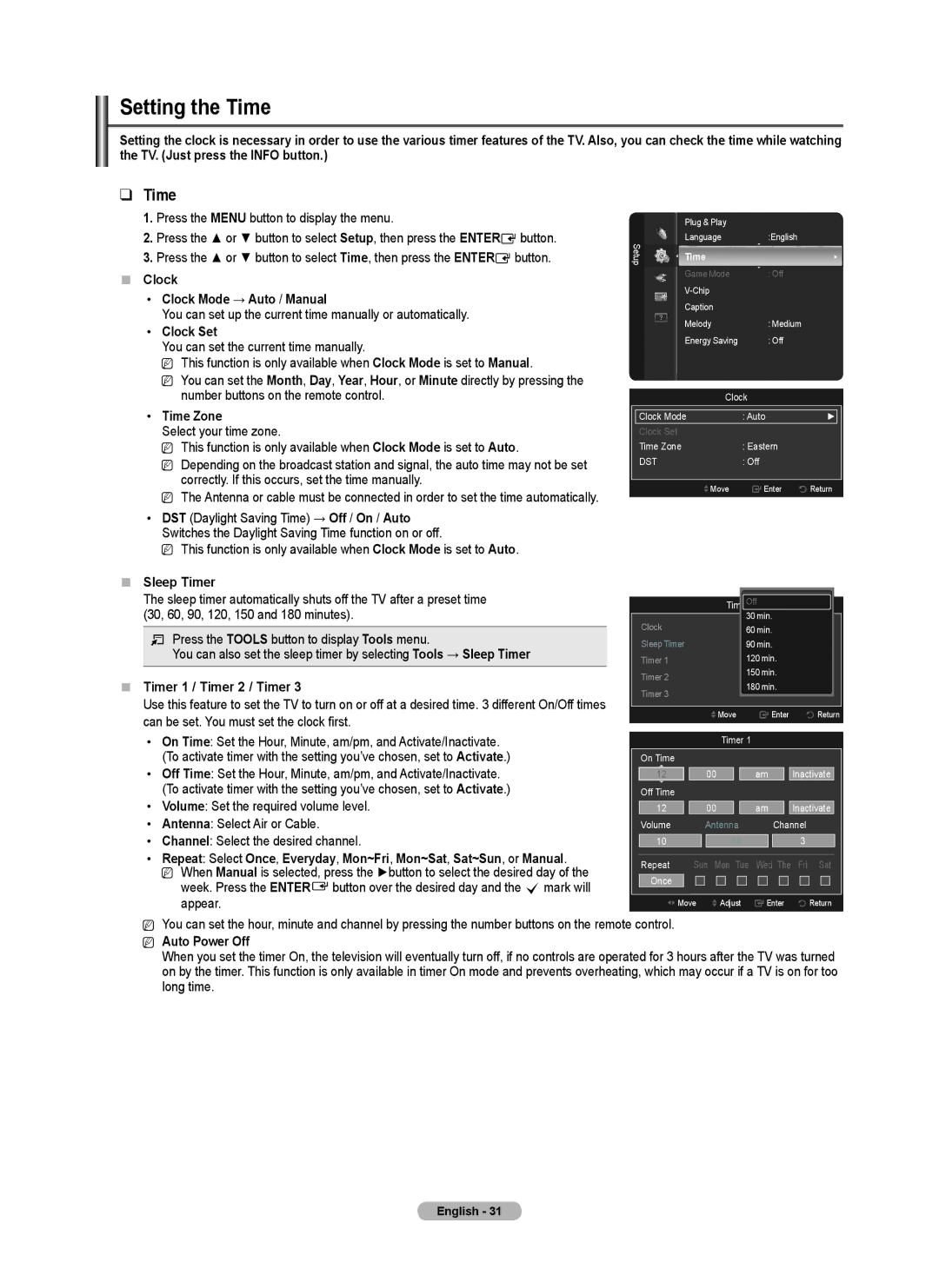 Samsung Series P5, BN68-02140A-00, PN50B50SF, PN58B530 user manual Setting the Time 