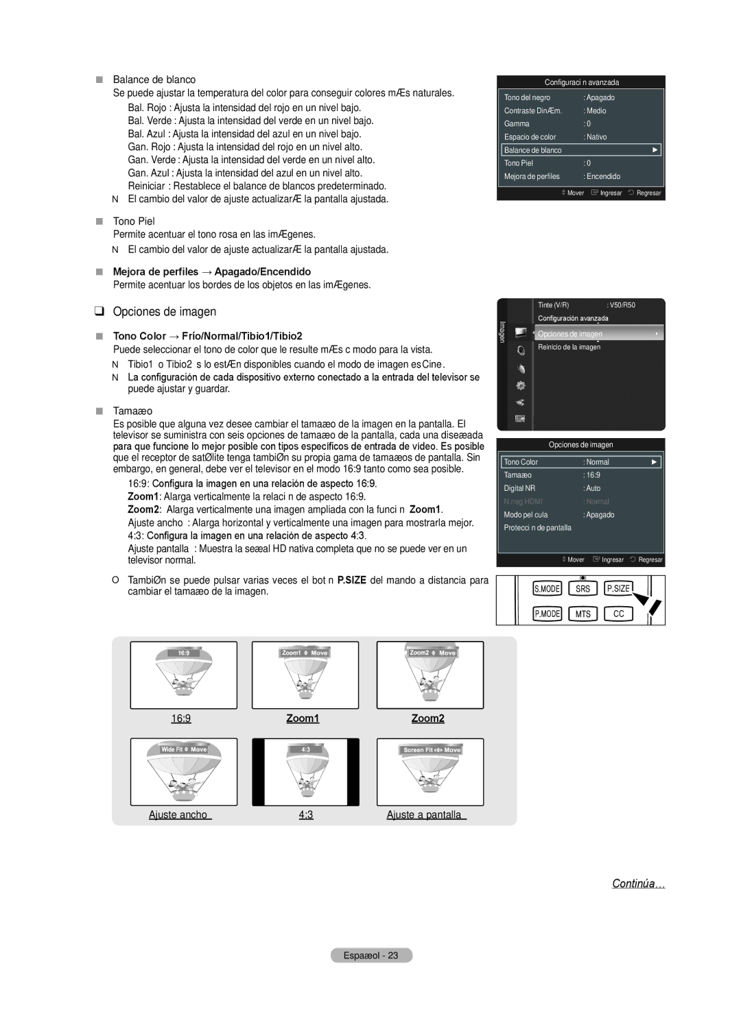 Samsung BN68-02140A-00, PN50B50SF, PN58B530, Series P5 user manual Opciones de imagen 