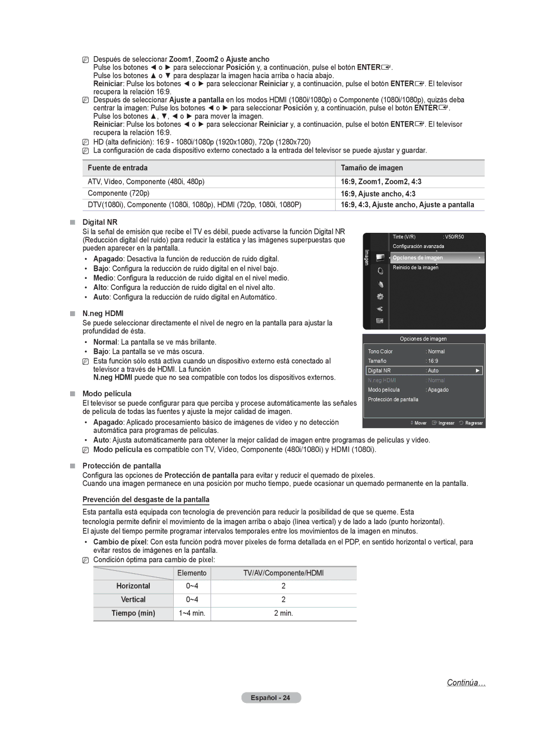 Samsung PN50B50SF, PN58B530 Neg Hdmi, Modo película,  Protección de pantalla, Prevención del desgaste de la pantalla 