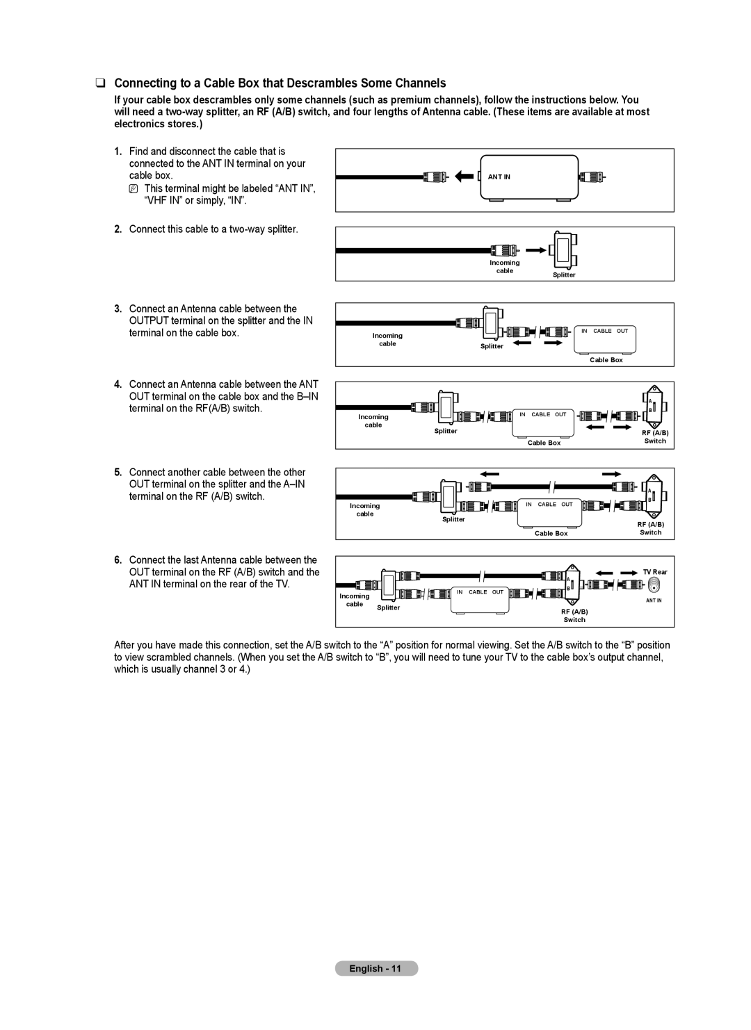 Samsung PN58B550TF, BN68-02221B-00, PN50B550TF, PN6B590T5F Connecting to a Cable Box that Descrambles Some Channels 