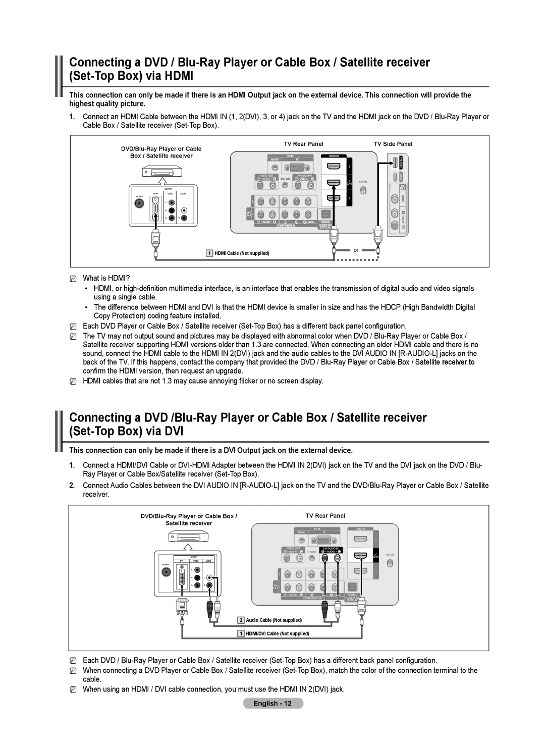 Samsung BN68-02221B-00, PN50B550TF, PN6B590T5F, PNB590T5F, PN6B550T2F, PN58B550TF user manual Hdmi Cable Not supplied 