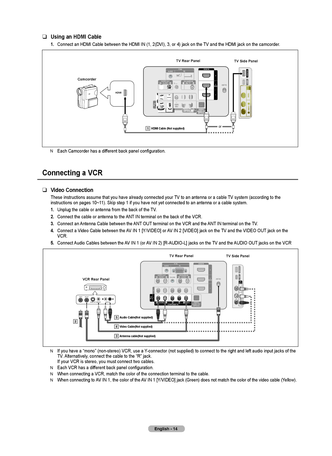 Samsung PN6B590T5F, BN68-02221B-00, PN50B550TF, PNB590T5F, PN6B550T2F Connecting a VCR, Using an Hdmi Cable, Video Connection 