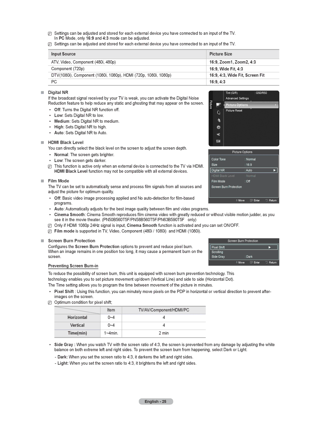 Samsung PN50B550TF, BN68-02221B-00, PN6B590T5F, PNB590T5F Input Source,  Digital NR,  Hdmi Black Level,  Film Mode 