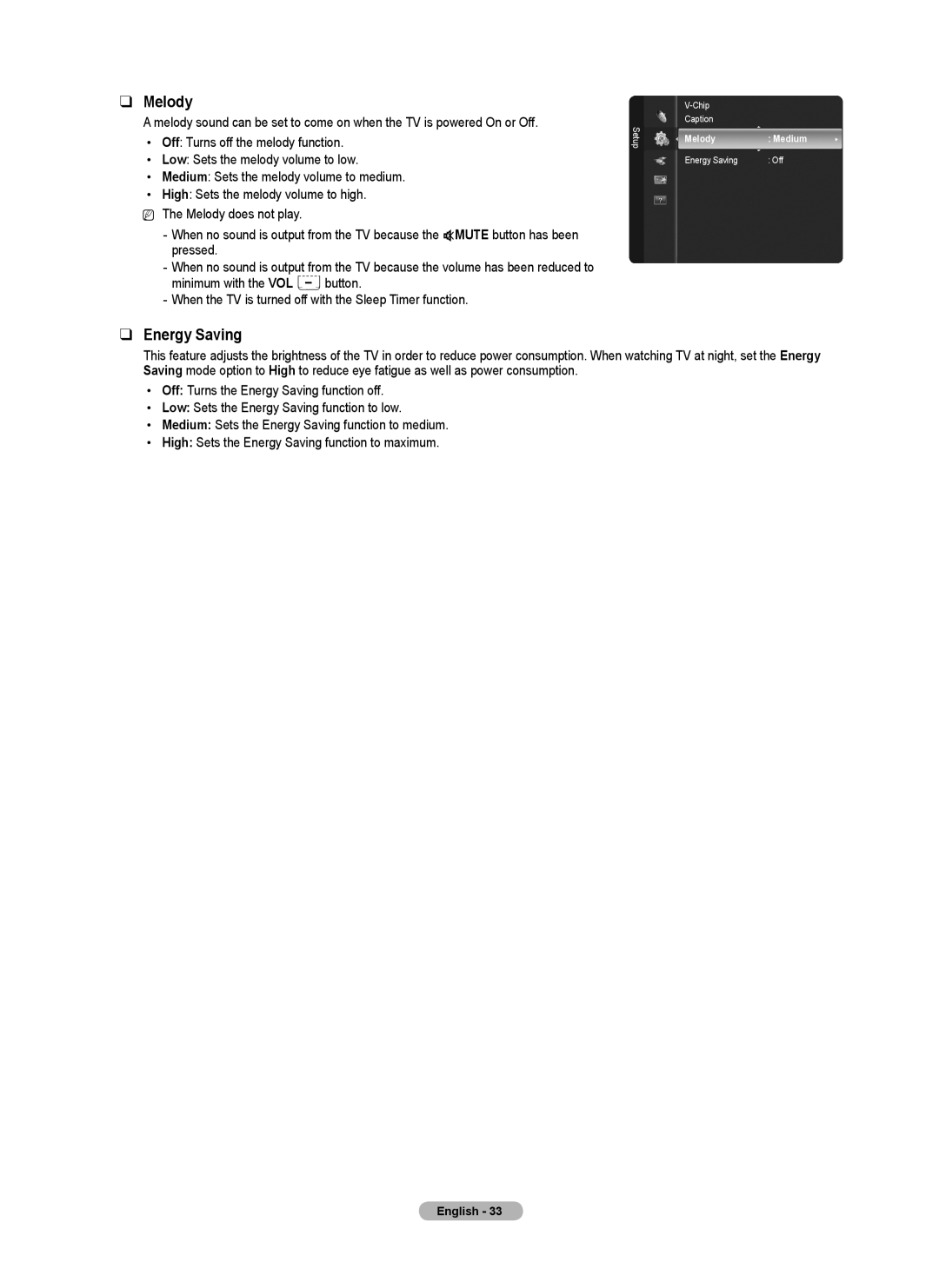 Samsung PNB590T5F, BN68-02221B-00, PN50B550TF, PN6B590T5F, PN6B550T2F, PN58B550TF user manual Energy Saving, Melody Medium 