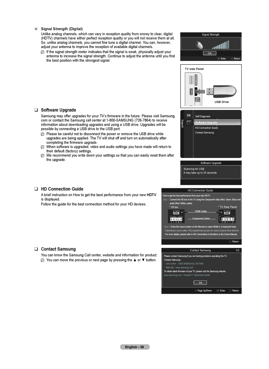 Samsung BN68-02221B-00, PN50B550TF Software Upgrade, HD Connection Guide, Contact Samsung,  Signal Strength Digital 