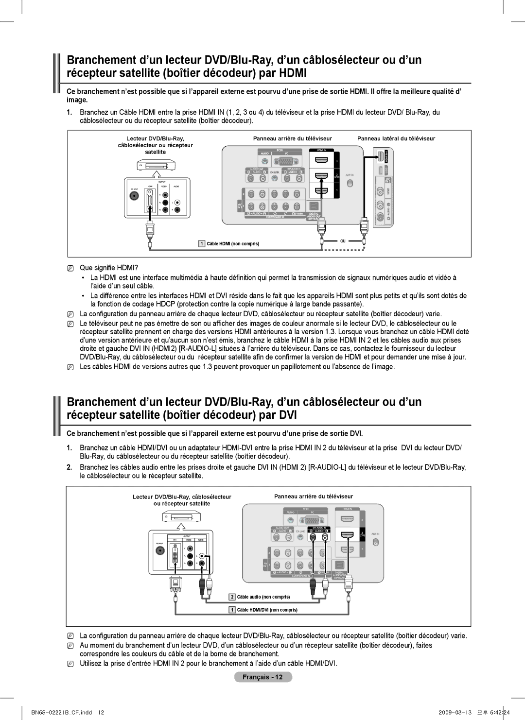 Samsung BN68-02221B-00, PN50B550TF, PN6B590T5F, PNB590T5F, PN6B550T2F, PN58B550TF user manual Câble Hdmi non compris 