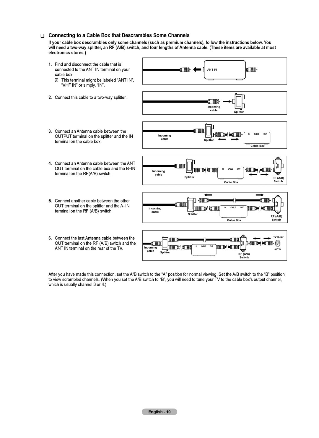 Samsung BN68-02426A-00 user manual Connecting to a Cable Box that Descrambles Some Channels 