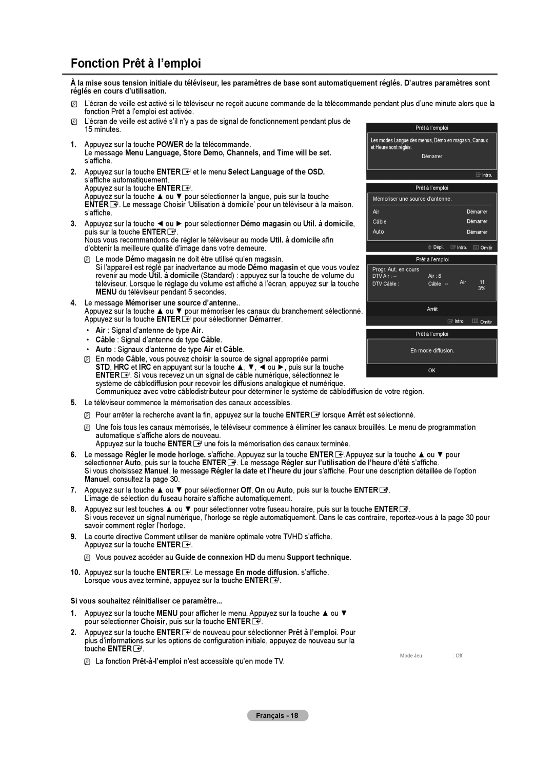 Samsung BN68-02426A-00 user manual Fonction Prêt à l’emploi, Le message Mémoriser une source d’antenne 