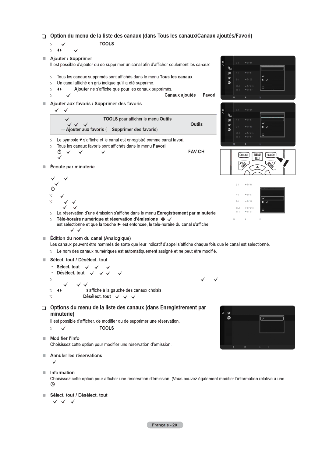 Samsung BN68-02426A-00 user manual Ajouter / Supprimer, Ajouter aux favoris / Supprimer des favoris, Écoute par minuterie 