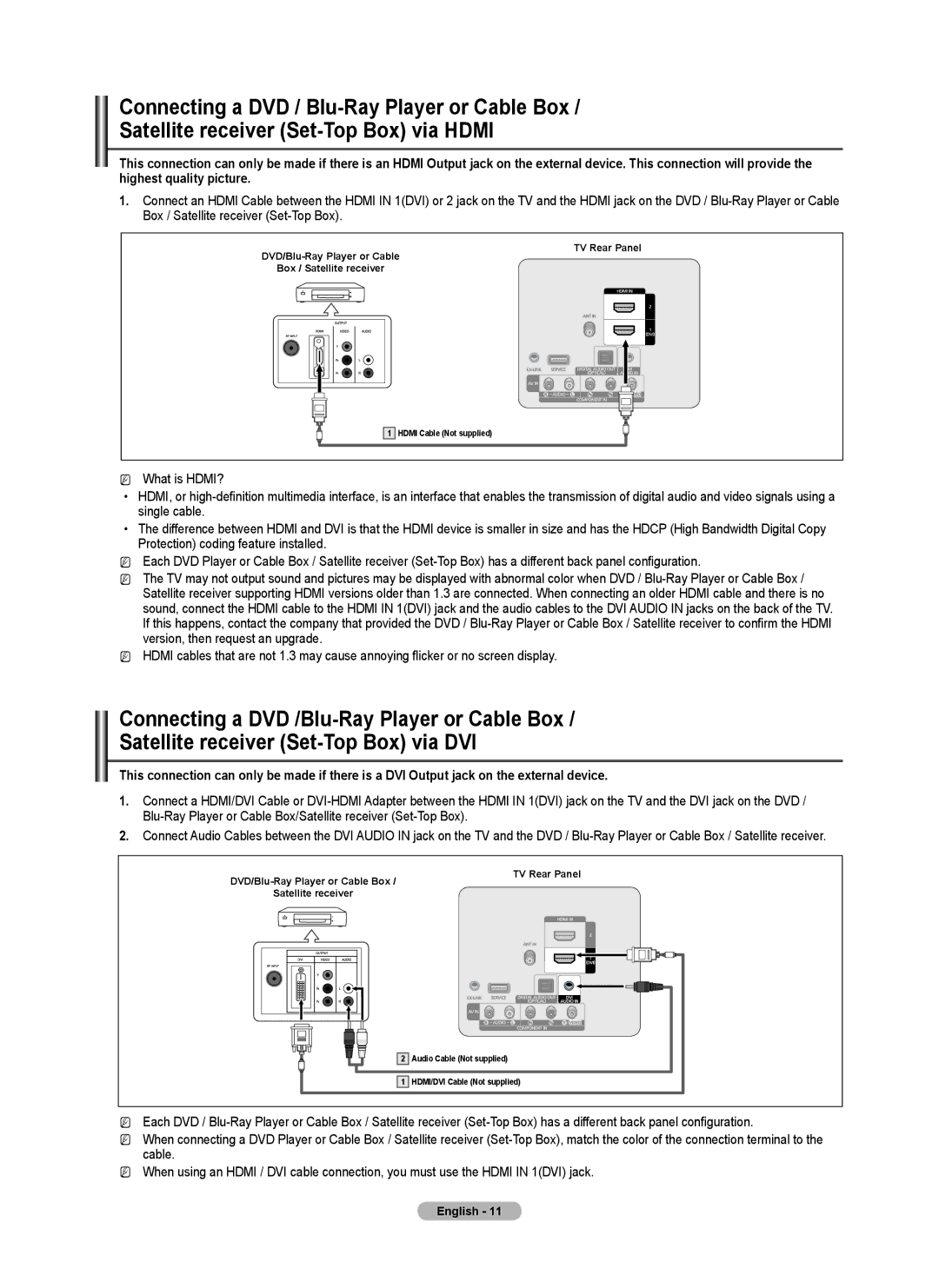 Samsung BN68-02426A-00 user manual Hdmi Cable Not supplied 