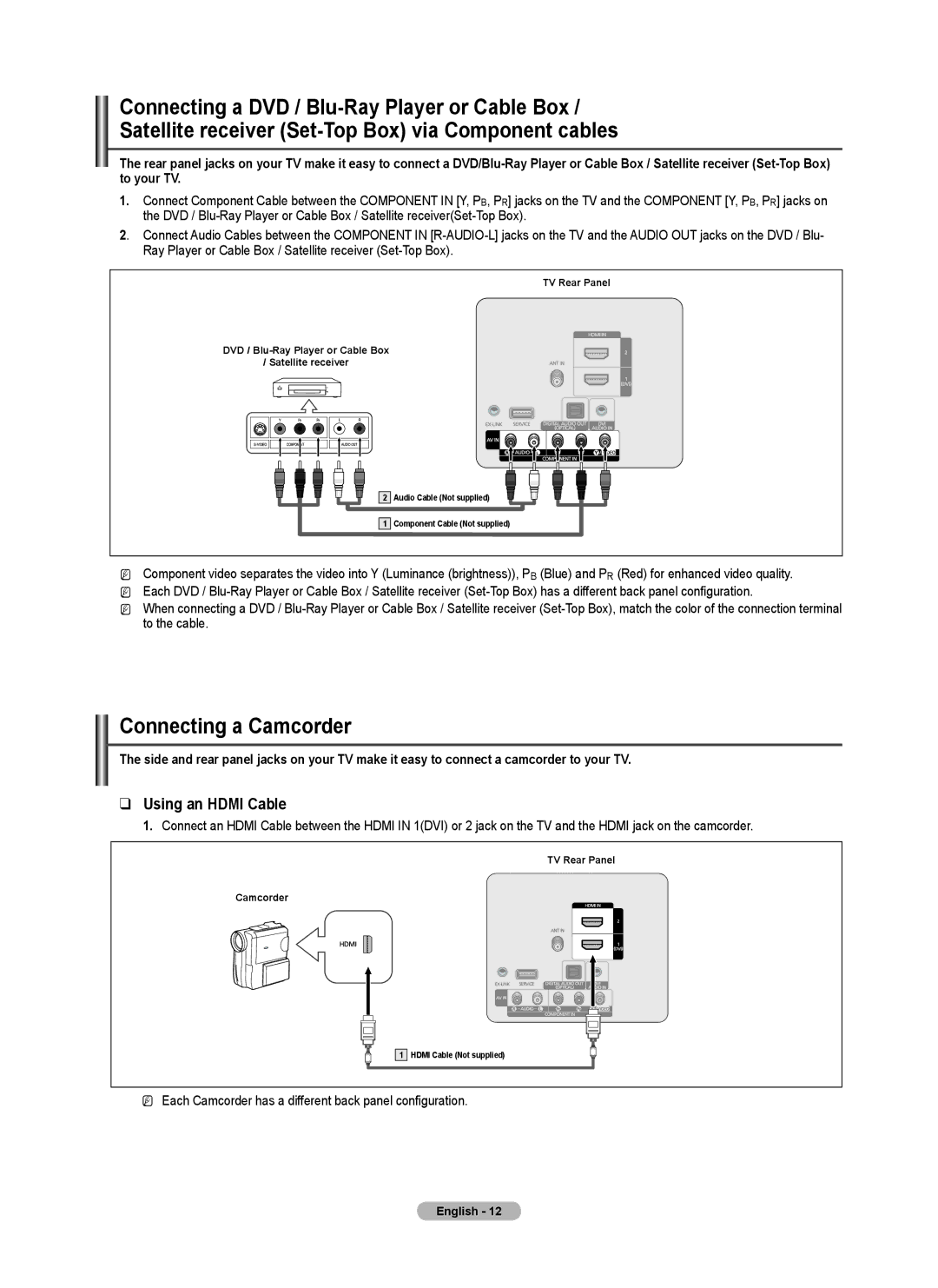 Samsung BN68-02426A-00 user manual Connecting a Camcorder, Using an Hdmi Cable 