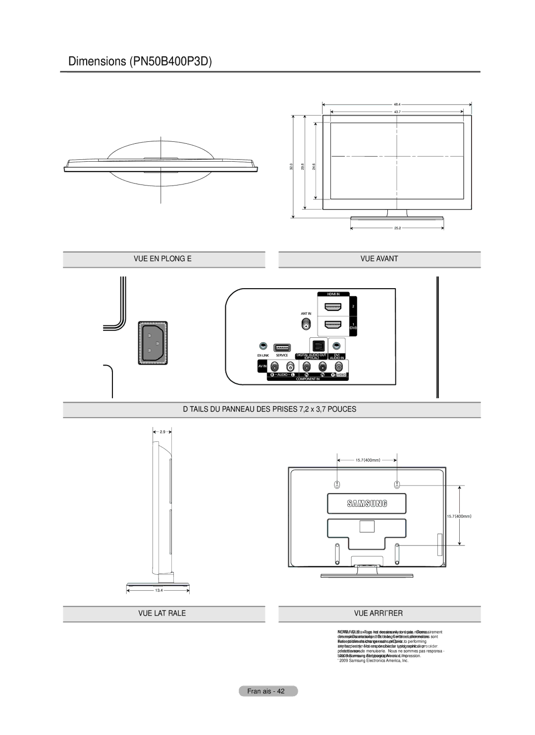 Samsung BN68-02426A-00 user manual VUE Latérale VUE Arrièrer 