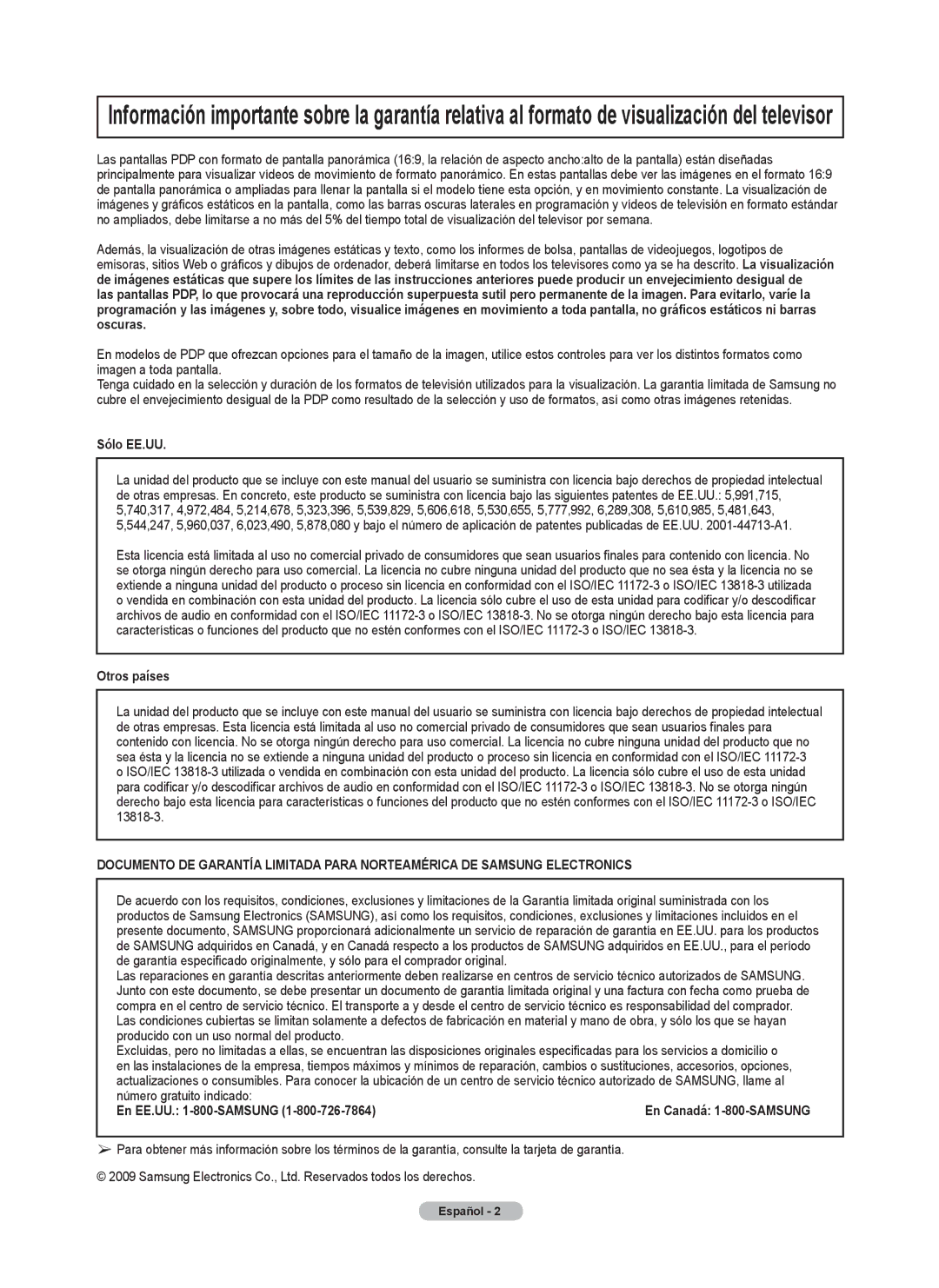 Samsung BN68-02426A-00 user manual Sólo EE.UU, Otros países, Número gratuito indicado En EE.UU -800-SAMSUNG 