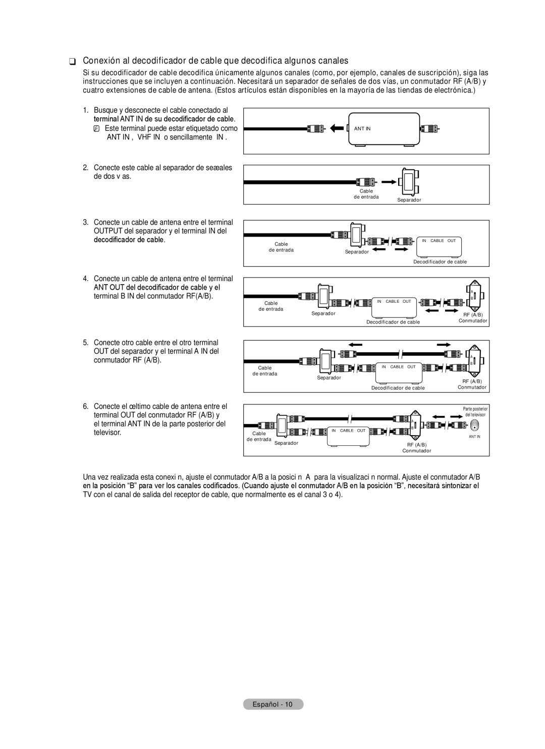 Samsung BN68-02426A-00 user manual Conecte este cable al separador de señales de dos vías, Decodificador de cable 