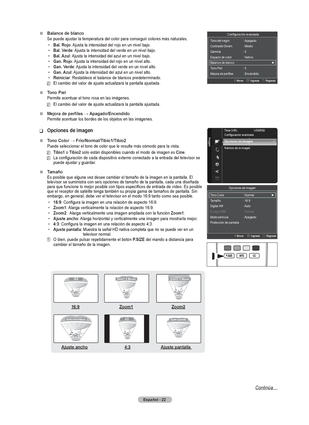 Samsung BN68-02426A-00 user manual Opciones de imagen 