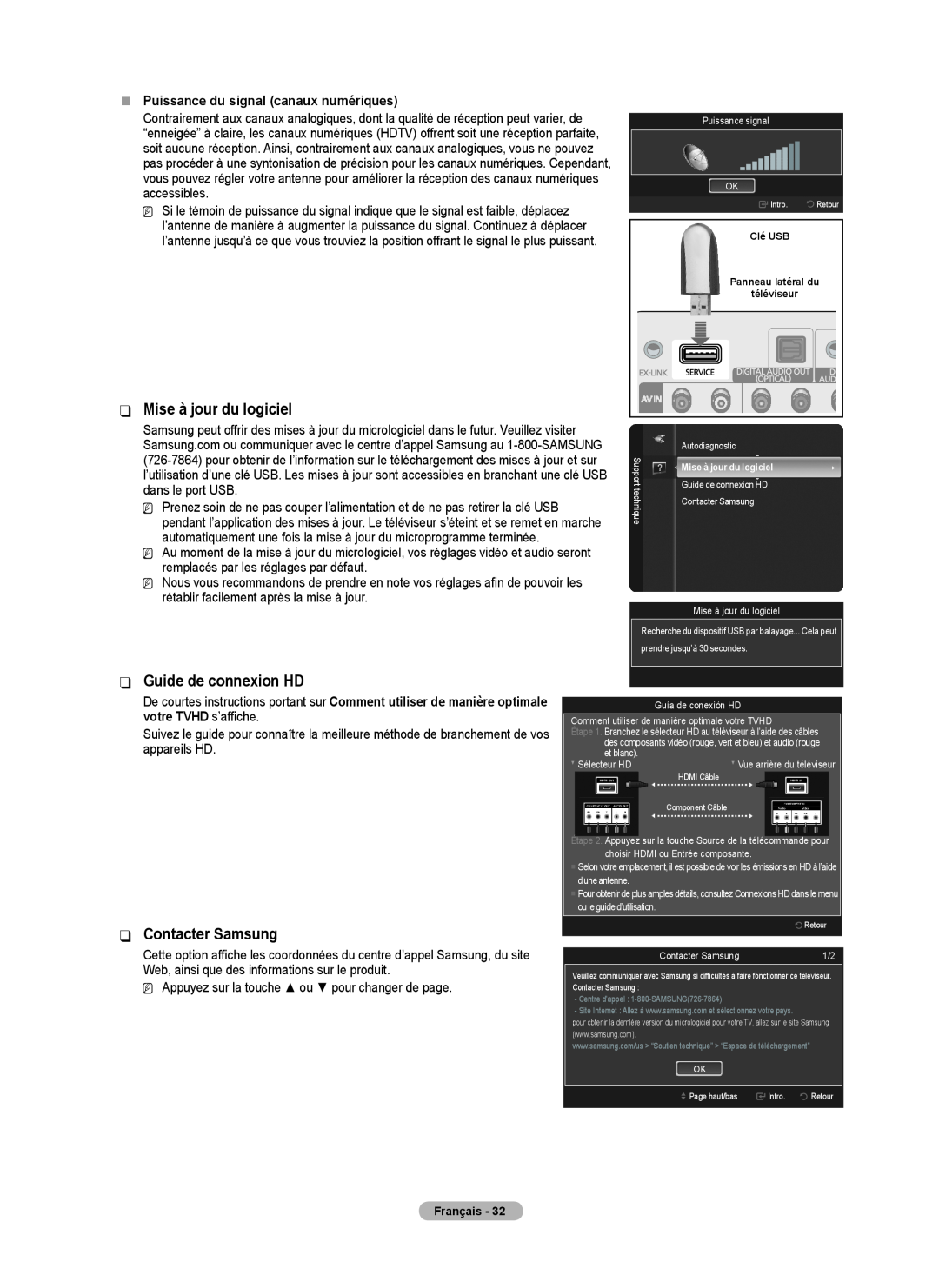 Samsung BN68-02426A-00 user manual Mise à jour du logiciel, Guide de connexion HD, Contacter Samsung 