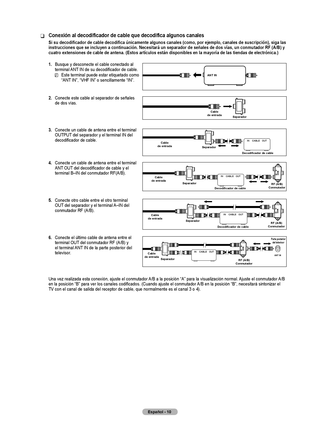 Samsung BN68-02426A-00 user manual Conexión al decodificador de cable que decodifica algunos canales, Español 