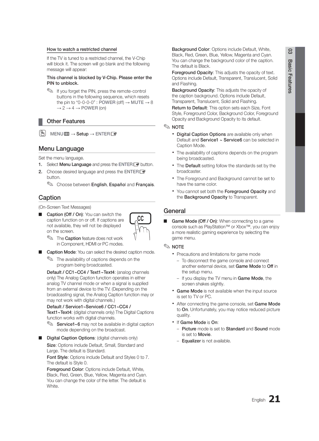 Samsung LC530-ZA, BN68-02540A-04 user manual Menu Language, Caption, General, → 2 → 4 → Power on, OO MENUm→ Setup → Entere 