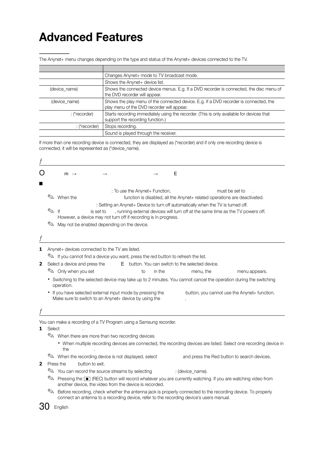 Samsung BN68-02540D-02 user manual Setting Up Anynet+, Switching between Anynet+ Devices, Recording 