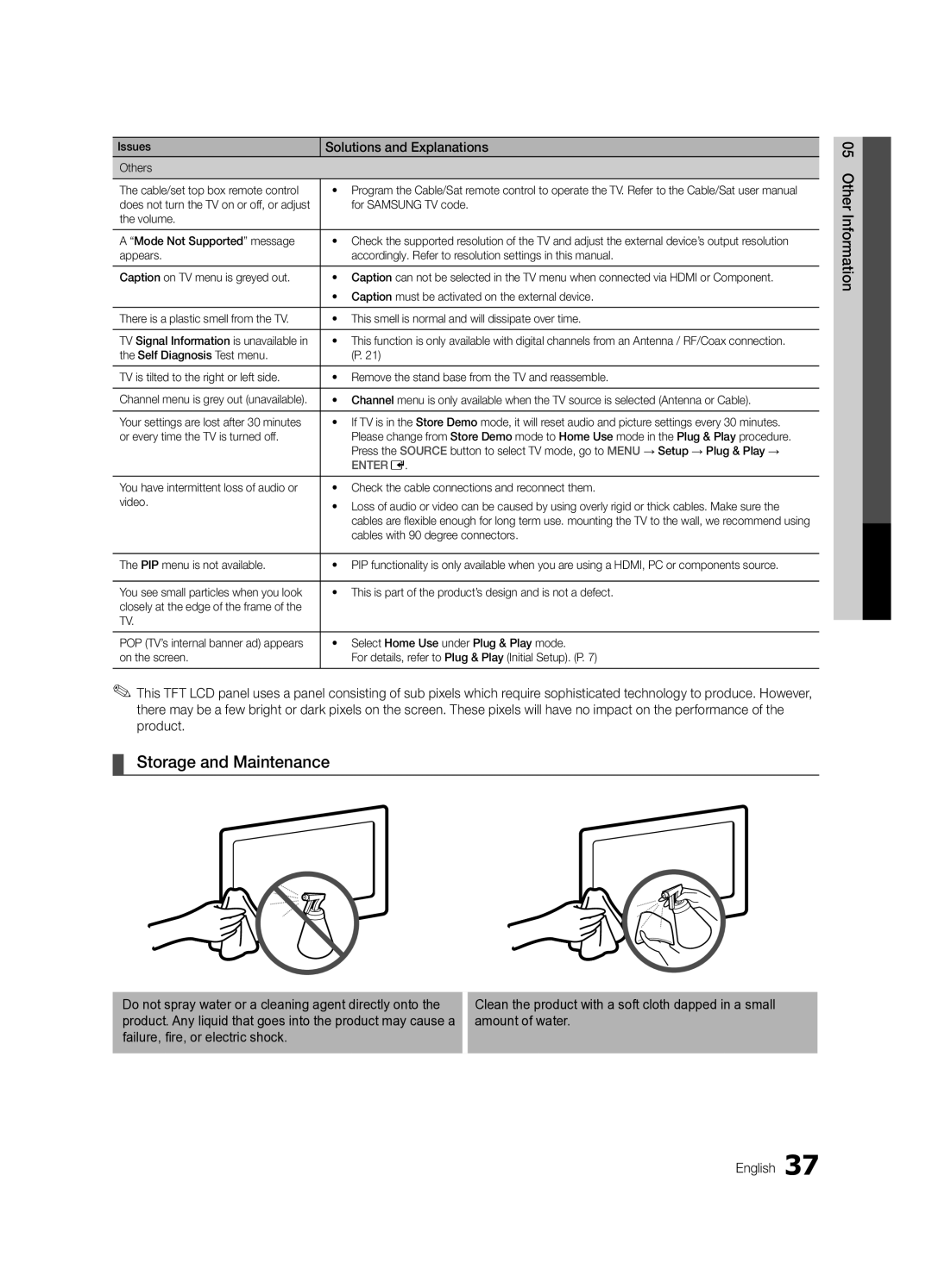 Samsung BN68-02540D-02 user manual Storage and Maintenance 