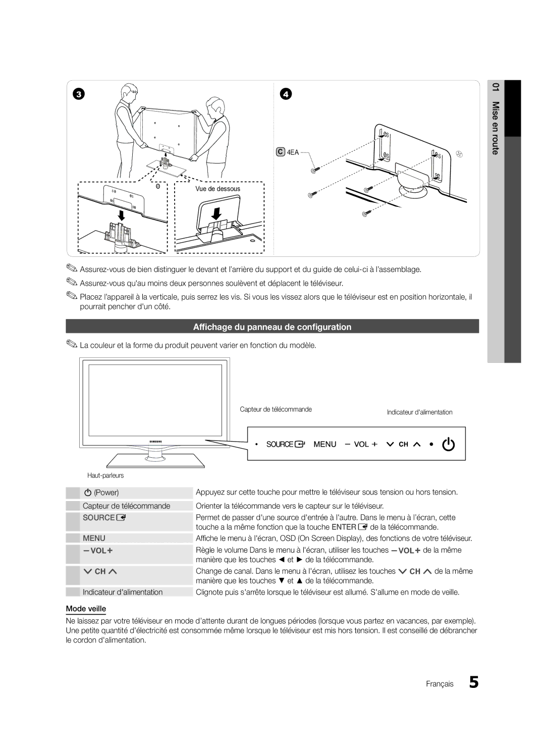 Samsung BN68-02540D-02 user manual Affichage du panneau de configuration, Mise en route, PPower, Indicateur dalimentation 