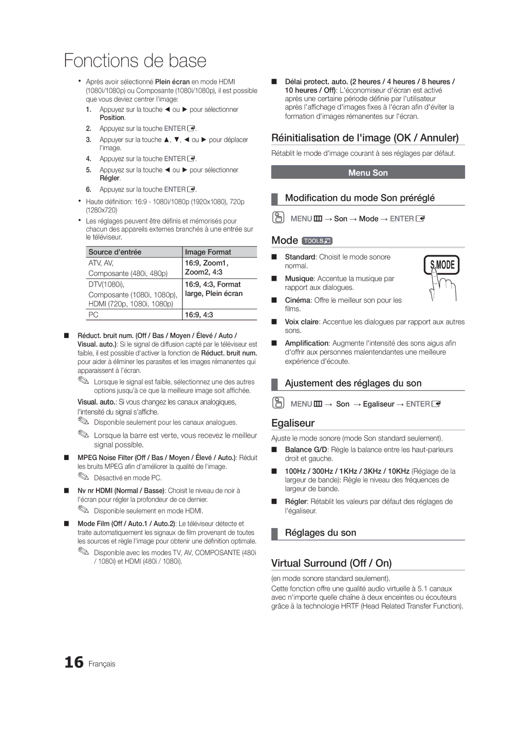 Samsung BN68-02540D-02 user manual Réinitialisation de limage OK / Annuler, Egaliseur, Modification du mode Son préréglé 