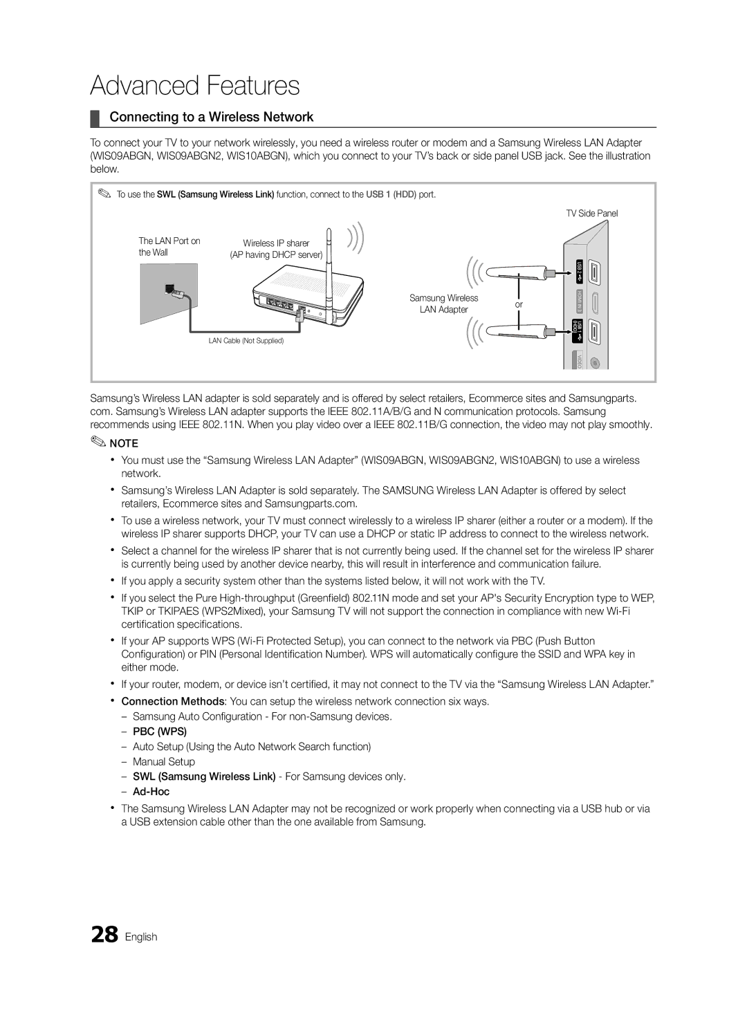 Samsung BN68-02541A-04, LC650-ZA user manual Connecting to a Wireless Network, Wall 