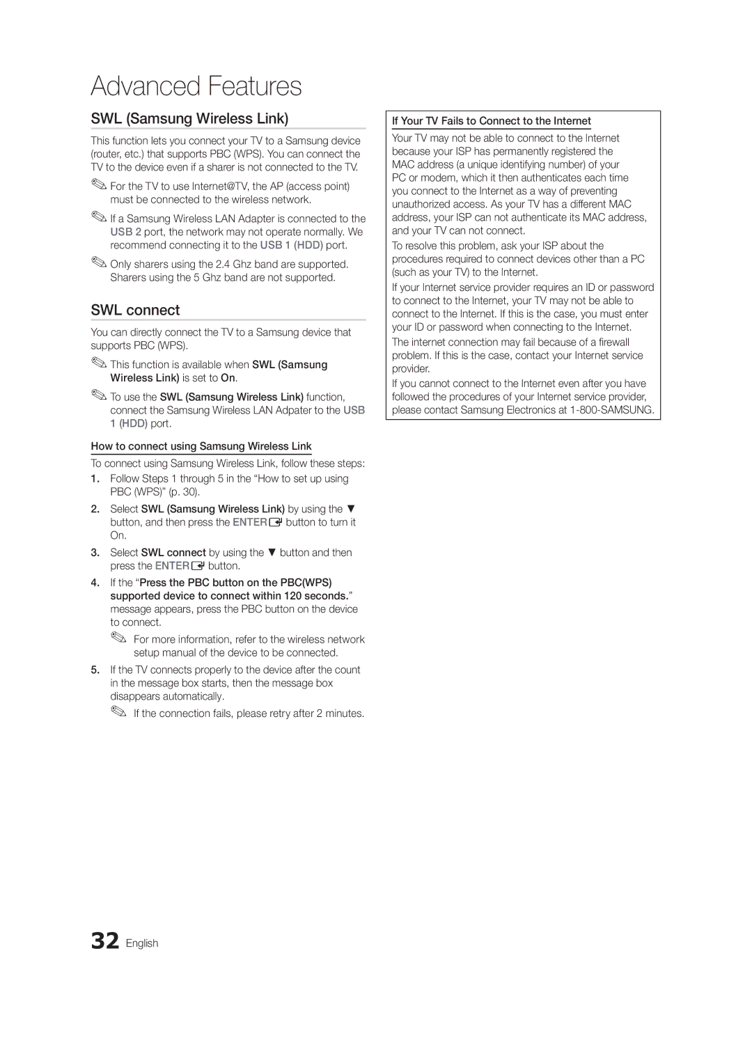 Samsung BN68-02541A-04, LC650-ZA user manual SWL Samsung Wireless Link, SWL connect, To connect, Disappears automatically 