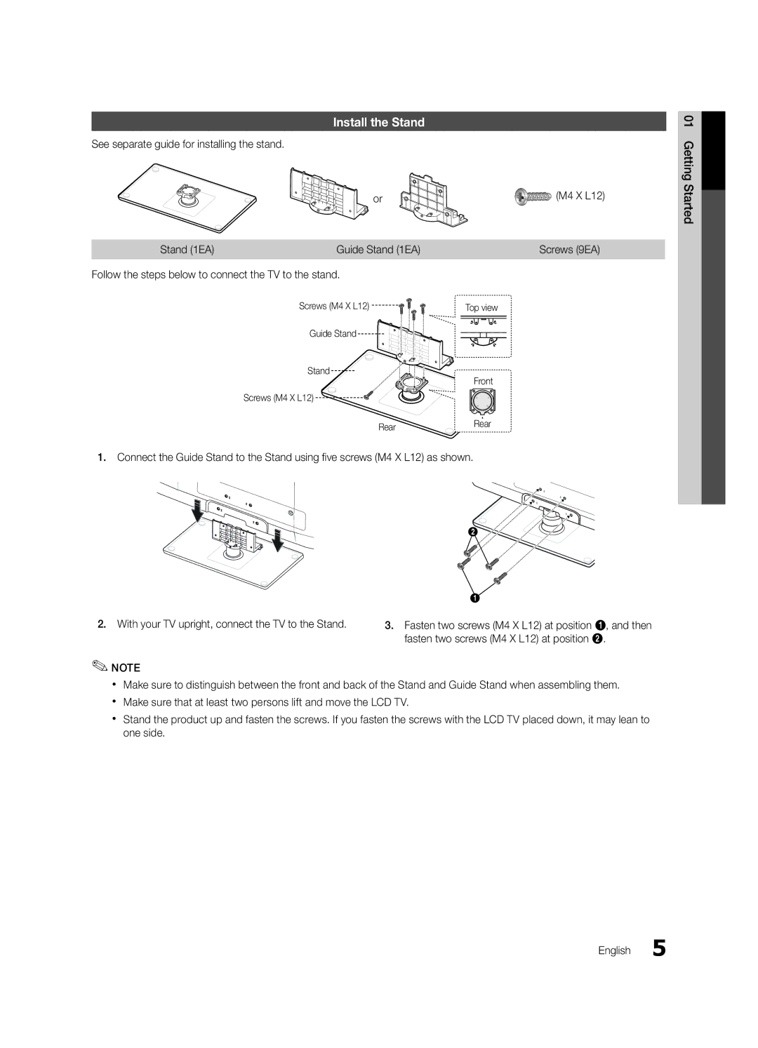 Samsung LC650-ZA, BN68-02541A-04 user manual Install the Stand, See separate guide for installing the stand Stand 1EA 