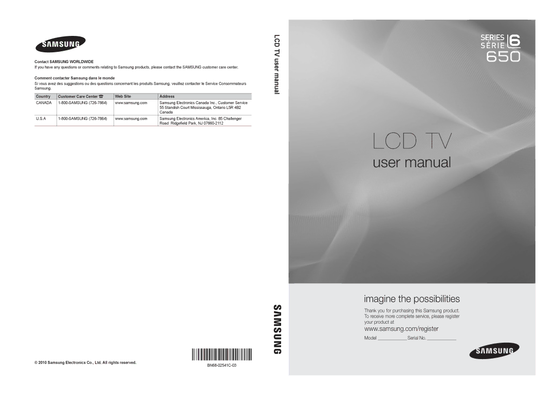 Samsung LC650-ZC, BN68-02541C-03 user manual Contact Samsung Worldwide, Samsung Electronics Canada Inc., Customer Service 