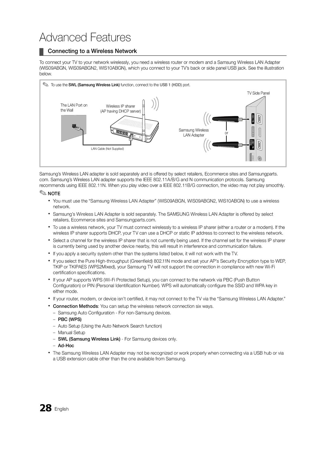 Samsung BN68-02541C-03, LC650-ZC user manual Connecting to a Wireless Network, Wall 