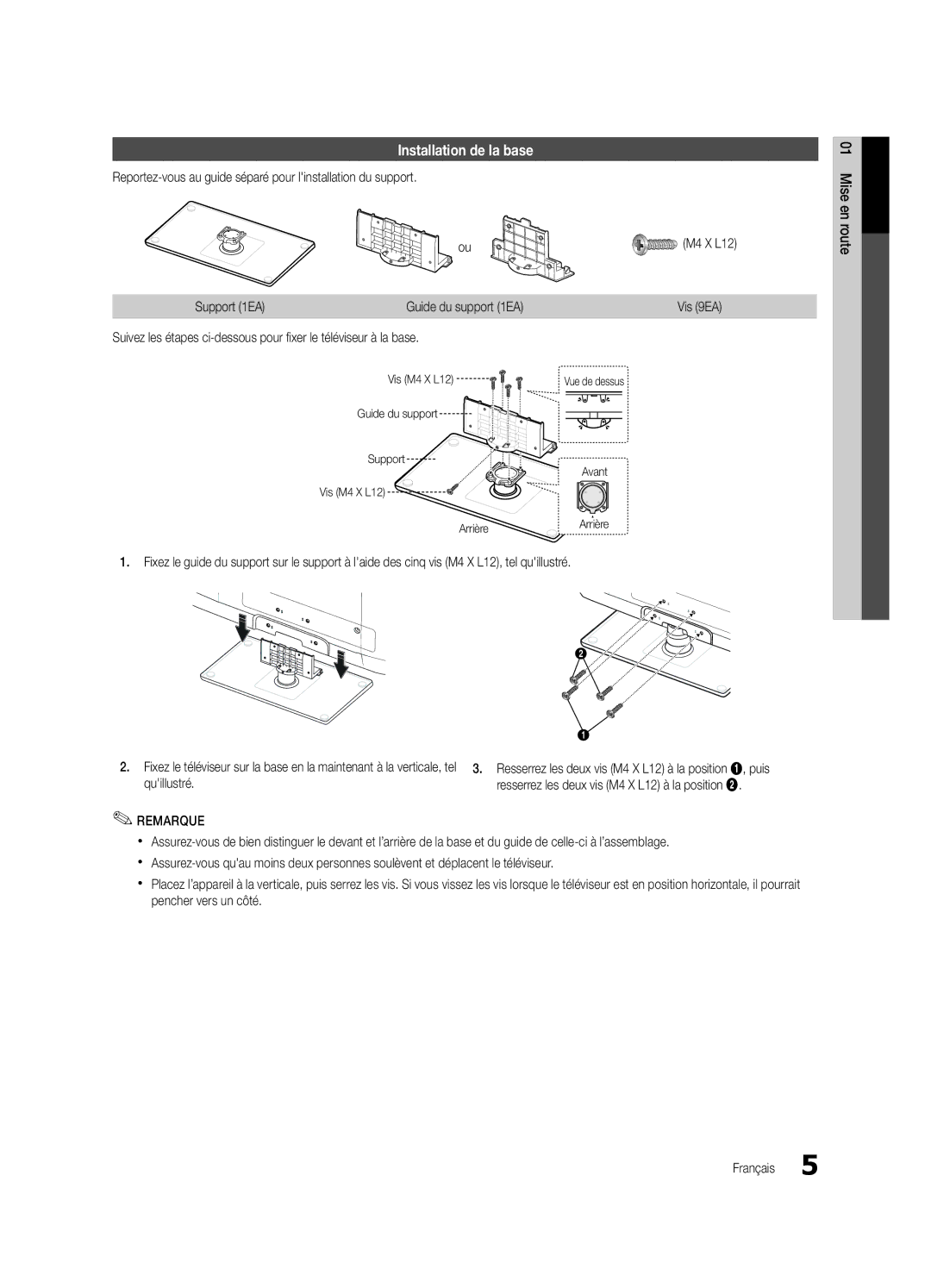 Samsung LC650-ZC Installation de la base, Reportez-vous au guide séparé pour linstallation du support, Support 1EA 