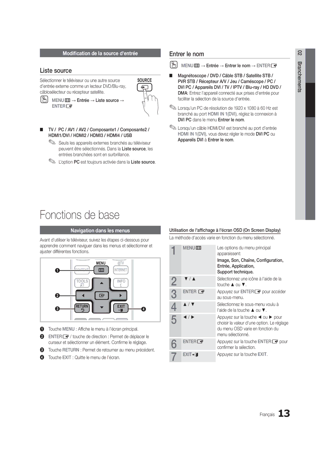 Samsung LC650-ZC, BN68-02541C-03 Fonctions de base, Liste source, Entrer le nom, Modification de la source dentrée 