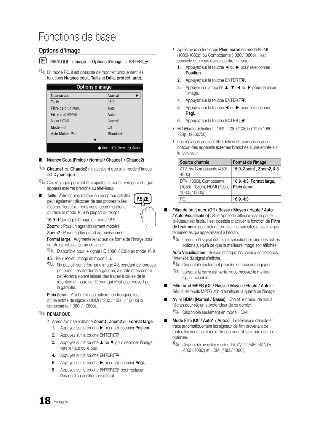 Samsung BN68-02541C-03, LC650-ZC user manual OO MENUm→ Image → Options dimage → Entere, 480p, Plein écran 