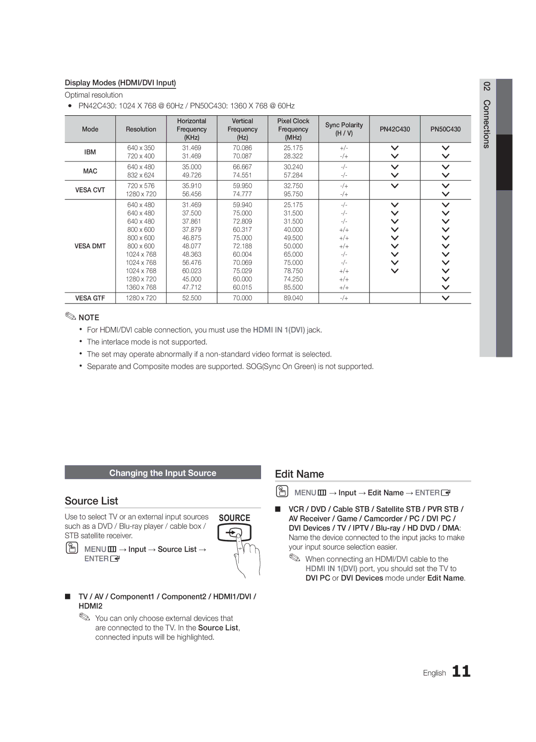 Samsung PC430-ZC Edit Name, Changing the Input Source, STB satellite receiver OO MENUm→ Input → Source List → 