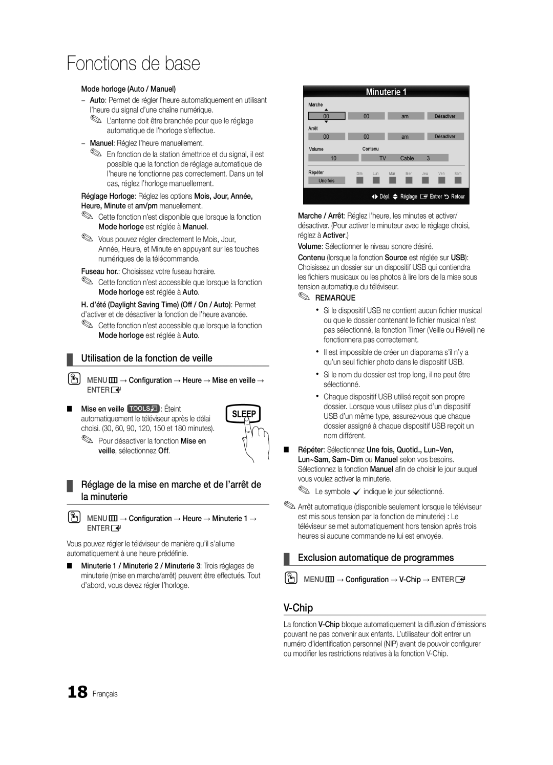 Samsung BN68-02576B-06 Utilisation de la fonction de veille, Réglage de la mise en marche et de l’arrêt de la minuterie 