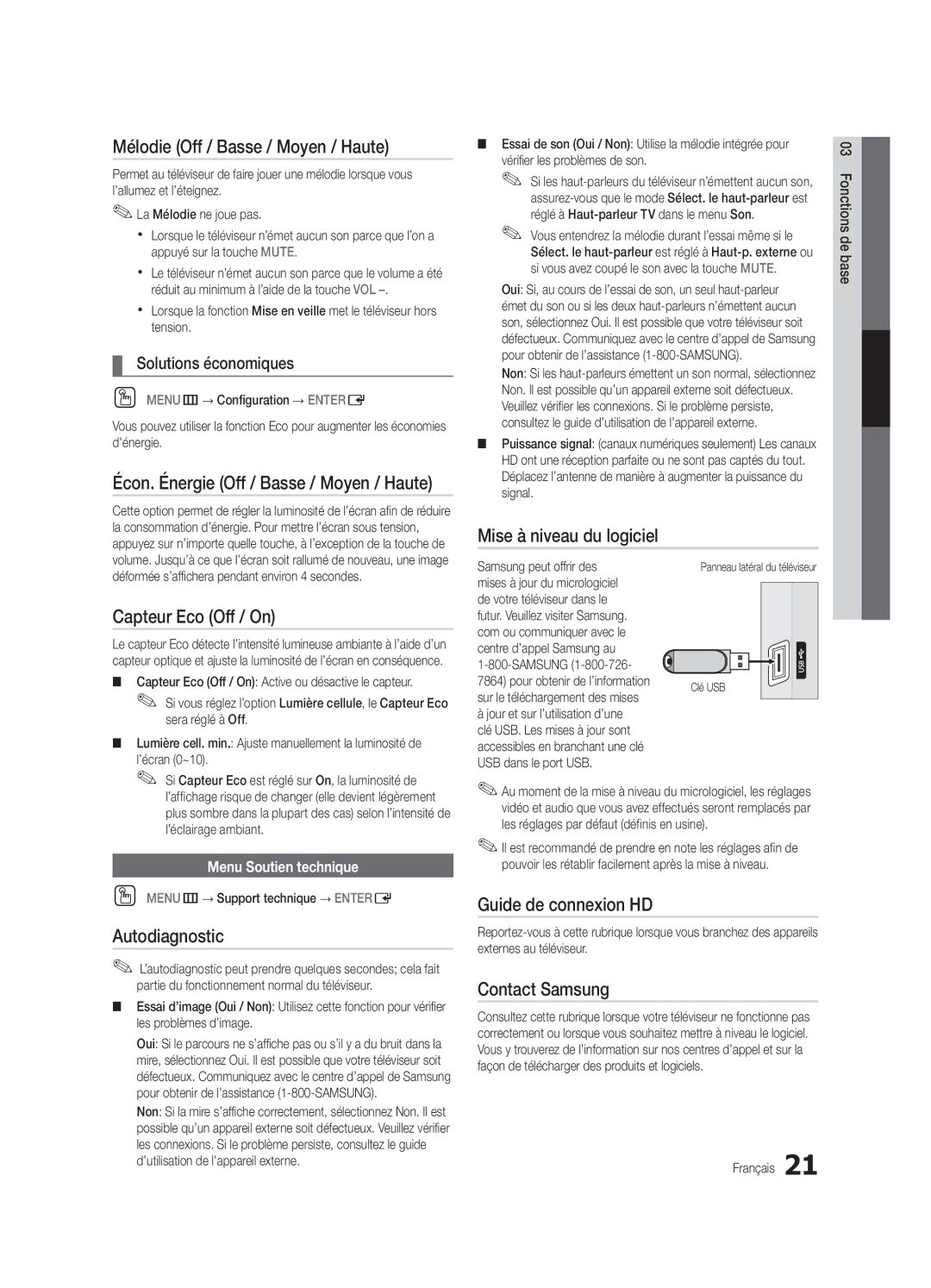 Samsung PC430-ZC Mélodie Off / Basse / Moyen / Haute, Écon. Énergie Off / Basse / Moyen / Haute, Mise à niveau du logiciel 